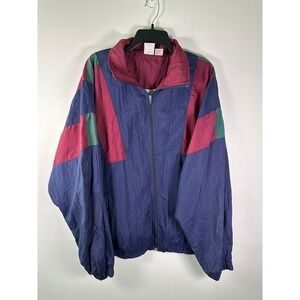 Active Wear Windbreaker Mens 2XL Colorblock Navy Burgundy Green Zip Jacket Shell